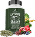 Ancestral Supplements Greens Powder Capsules Organic Superfood Greens &amp Reds Blend with Spirulina Chlorella Grass Fed Beef Organs and Probiotics for Gut Health Non GMO 612mg Each 180 Count