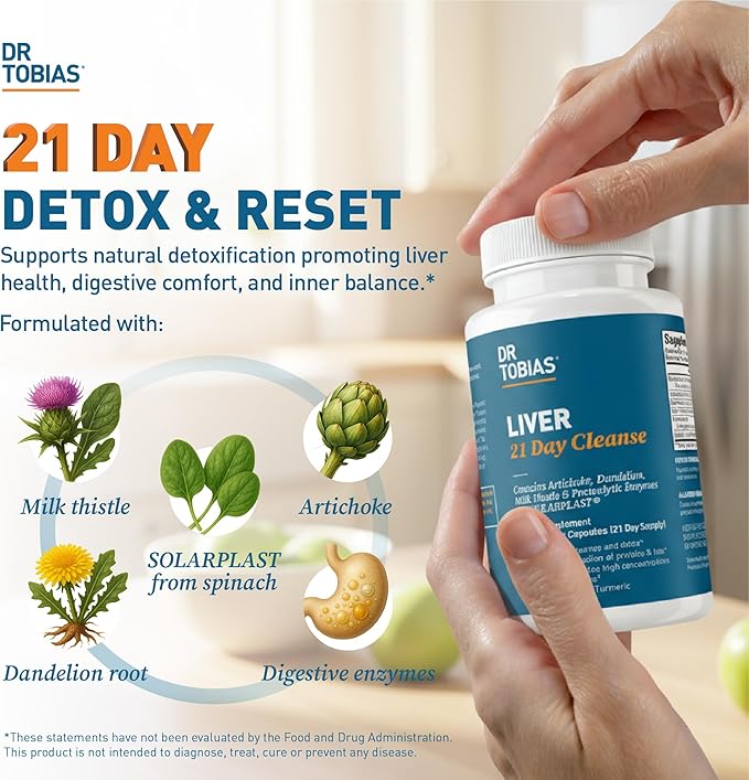 Dr. Tobias Liver 21 Day Cleanse Herbal Liver Detox Cleanse with Milk Thistle Dandelion Root &amp Artichoke Extract Supports Liver Health &amp Digestion 63 Vegetarian Capsules (63 Count (Pack of