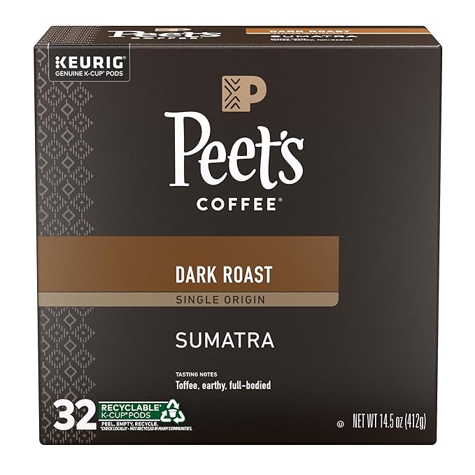 Peet's Coffee Dark Roast Single Serve Coffee Pods 100% Arabica Coffee - Single Origin Sumatra 32 Count (1 Box of 32 Pods)