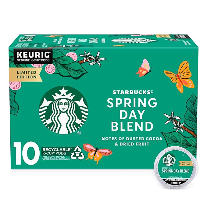 Starbucks K-Cup Coffee Pods Medium Roast Coffee Spring Day Blend For Keurig Coffee Makers 100% Arabica Limited Edition 1 Box (10 Pods)