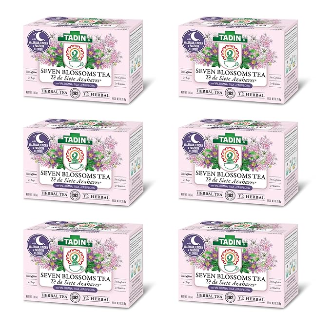 Tadin Seven Blossoms Herbal Tea Caffeine Free 24 Tea Bags Per Box Pack of 6 Boxes Total