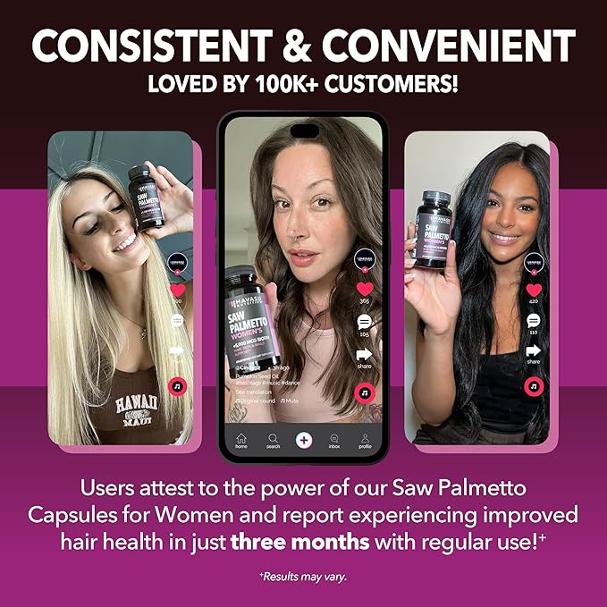 Saw Palmetto for Women with Biotin 5000mcg - Powerful DHT Blocker to Support Hair Skin and Nail Health - 60 Count - Vegan Non-GMO Vitamin for Stronger Fuller Looking Locks - 1 Month Supply