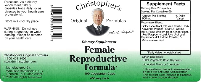 Christopher's Original Formulas Female Reproductive Formula – 100 Vegetarian Capsules – Herbal Blend for Women