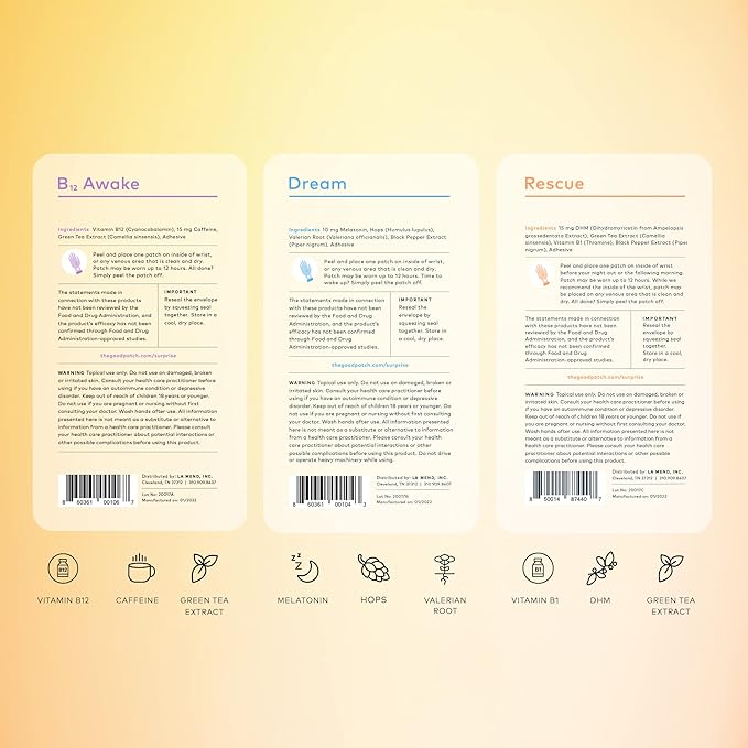 The Good Patch Daily Balance Patches - Awake B12 for Energy Rescue for Recovery and Dream for Sleep - Plant-Powered (12 Patches)