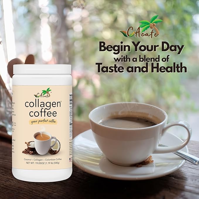 CAcafe Collagen Coffee | Coconut Infused Colombian Blend Coffee with Anti-Aging Collagen | Antioxidants &amp Natural Energy | 19.05oz