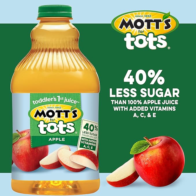 Mott's For Tots Apple 64 Fl Oz Bottle Juice With Purified Water Good Source Of Vitamin C 40% Less Sugar Than 100% Apple Juice No Artificial Sweeteners