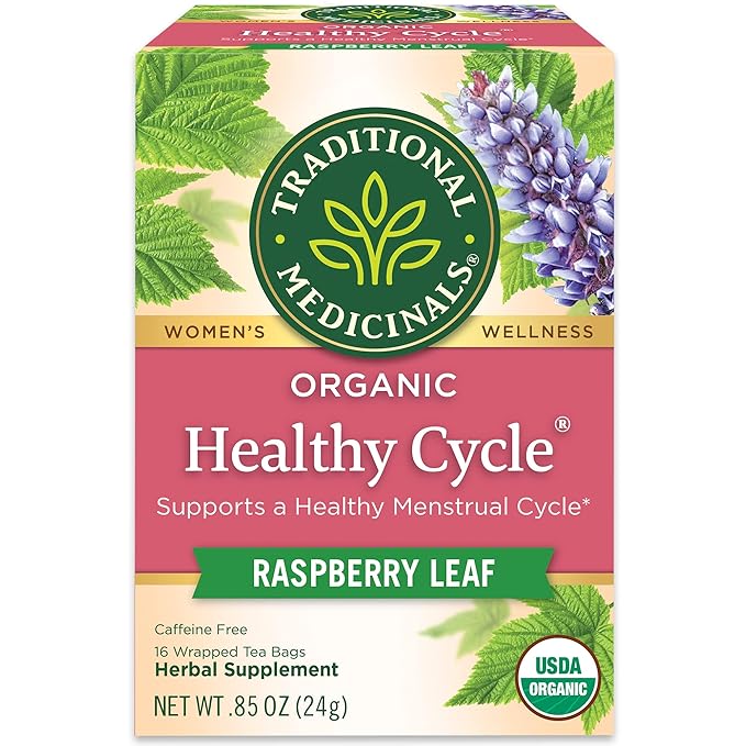 Traditional Medicinals Organic Healthy Cycle Raspberry Leaf Herbal Tea Supports a Menstrual Cycle (Pack of 4) - 64 Tea Bags Total 64.0 Count