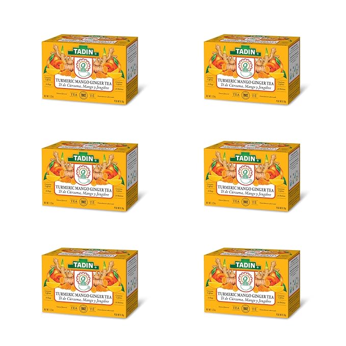 Tadin Turmeric Mango Ginger Tea Contains Caffeine Best as Hot Tea Contains Black Tea 24 Tea Bags Per Box Pack of 6