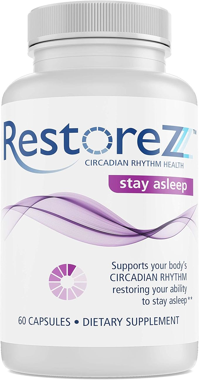 RestoreZ Stay Asleep (60 Capsules) Natural Sleep Supplement - Maintain Long Restful Sleep Throughout The Night - Non-Habit Forming Sleep Aid