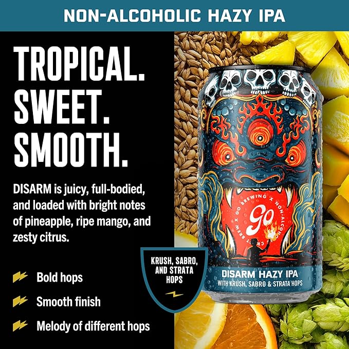 Go Brewing - IPA 12 Mixed Pack - Non Alcoholic Beer - Small Batch Brew - Low Calorie Drink - Featuring Double IPA Disarm Hazy Grapefruit &amp Tropical IPA - Low-Calorie NA Brew (12 oz 12 Pack)