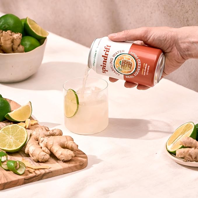 Spindrift Sparkling Water Ginger Lime Mule Flavored Made with Real Squeezed Fruit 12 Fl Oz Cans Pack of 24 (Only 11 Calories per Can)