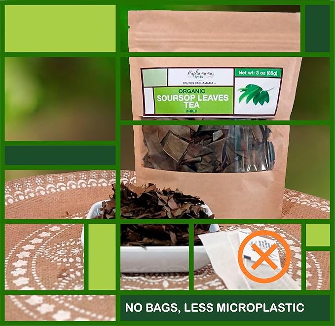 Frutos Pachamama | Organic Soursop Leaves Tea – 100% Pure Dried Guanabana Leaf Sun-Dried &amp Hand-Selected for Freshness | Supports Immunity Relaxation &amp Digestion | 3 oz (85 g)
