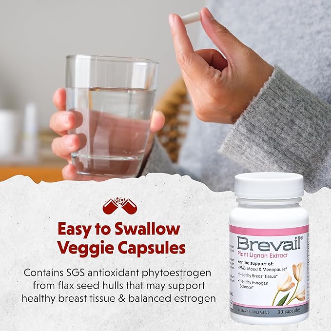 Brevail Plant Lignan Extract Capsules Proactive Breast Health Supplement with 50 mg SDG Lignans from Flax Seed Hulls for Healthy Estrogen Balance and PMS Mood Support Pills 30 Count