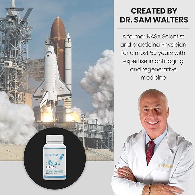 Stem Cell Renew | Boost Your Natural Supply of Stem Cells to Strengthen Mental Sharpness Help Slow Signs of Aging and Restore Youthful Energy - Created by NASA Scientist | 1-Month Supply (60 count)