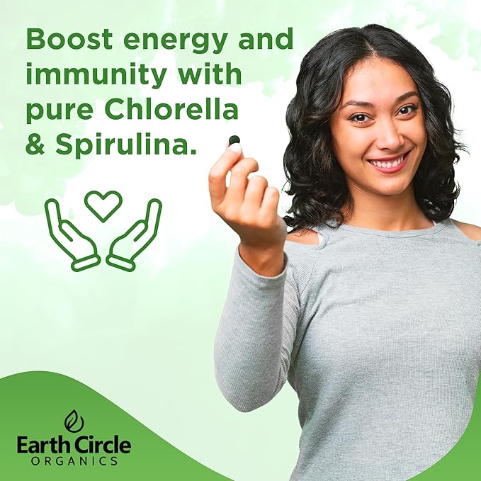 Premium Organic Chlorella / Spirulina Tablets 1000 Count (50/50) | Vegan Kosher Green Algae Superfood | Cracked Cell Wall for Maximum Absorption | High in Protein Iron Chlorophyll - Pack of 1