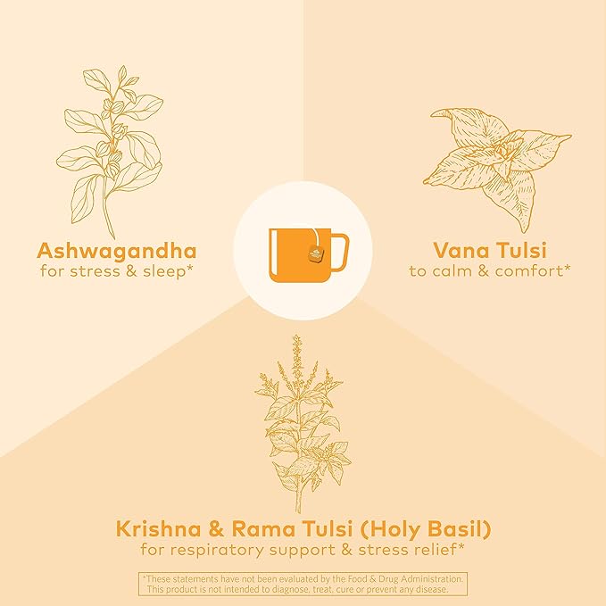 ORGANIC INDIA Calming Tulsi Ashwagandha Tea - Organic Tea Bags Holy Basil Vegan USDA Certified Organic Non-GMO Caffeine Free - 18 Infusion Bags 6 Pack