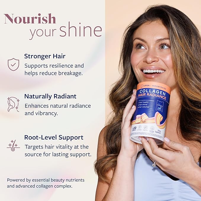 Nourished Collagen Hair Health 30 Count – Ovoderm® Egg Membrane Complex with Biotin Zinc &amp Copper – for Healthy Shiny &amp Fuller-Looking Hair – Sugar-Free Vegetarian Capsules