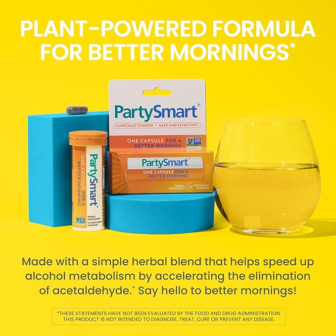 Himalaya PartySmart 12 Capsule Tube - Alcohol Breakdown Liver Support for a Better Morning After Drinking - Plant Based Vegan Non-GMO Gluten Free Clinically Studied