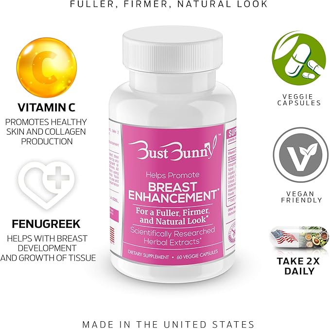 Breast Enhancement Pills - Vegan Friendly - 3 Month Supply | #1 Natural Way to a Fuller Firmer Look by BUST BUNNY