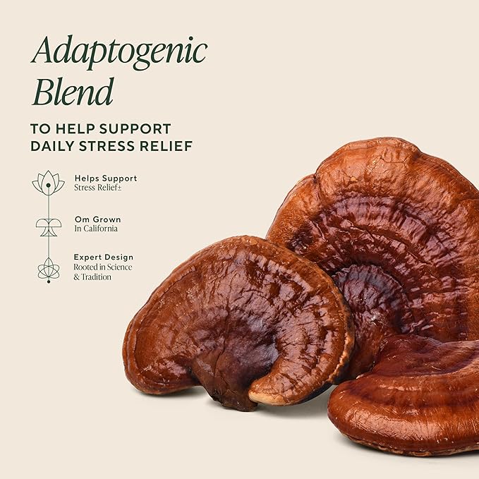 OM MUSHROOM SUPERFOOD Relax Mushroom Capsules 90 Count 30 Days Reishi Mushrooms Ashwagandha GABA L-Theanine Magnesium Adaptogens for Stress Support (Formerly Gently Zen Packaging May Vary)