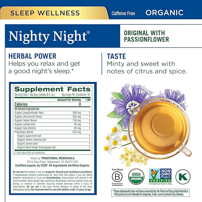 Traditional Medicinals Organic Herbal Tea - Six Calming Flavors Chamomile Hibiscus Peppermint Lemon Balm Lemon Ginger &amp Passionflower 96 Tea Bags (6 Pack)
