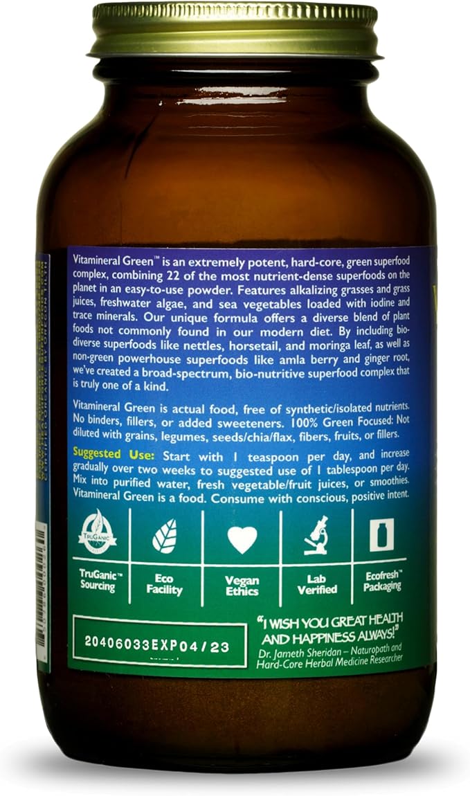 HEALTHFORCE SUPERFOODS Vitamineral Green - Mineral Supplement for Immune &amp Thyroid Support - Green Powder Supplement with Ingredients from The Land - Gluten-Free &amp Vegan - 150 Grams