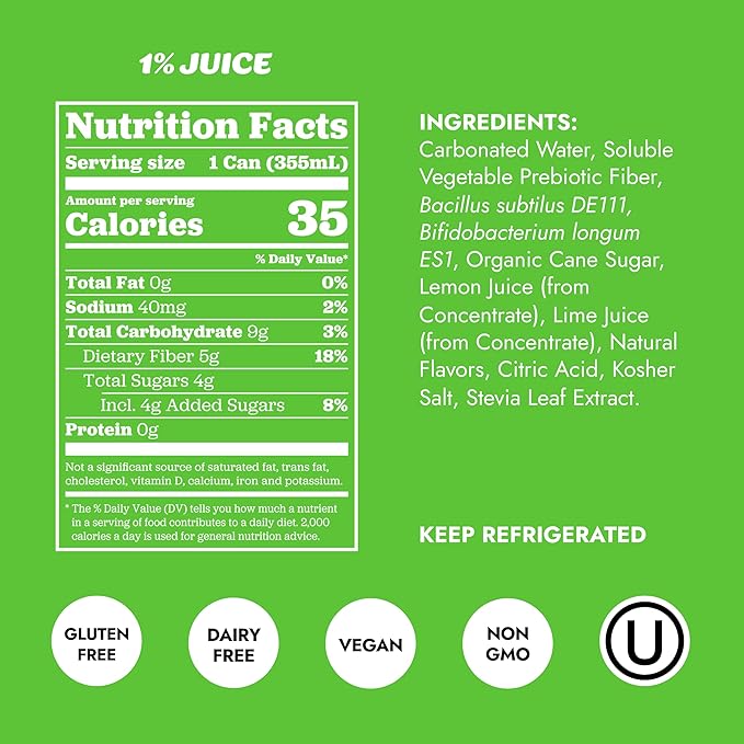 Slice Healthy Soda Sampler Variety Pack Prebiotic &amp Probiotic Soda Pop 5g Fiber 35-40 calories 12 fl oz 24 Pack (6 of each flavor)