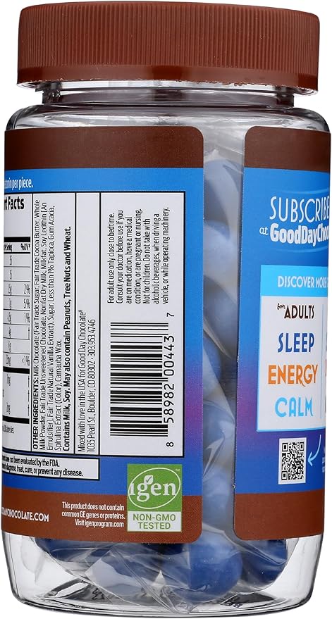 Good Day Chocolate Melatonin for Adults [ 80 Count ] - Fair Trade Non-GMO Chocolate with Chamomile and Melatonin 1 mg - Adult Melatonin Adult Natural Sleep Aid Supplement