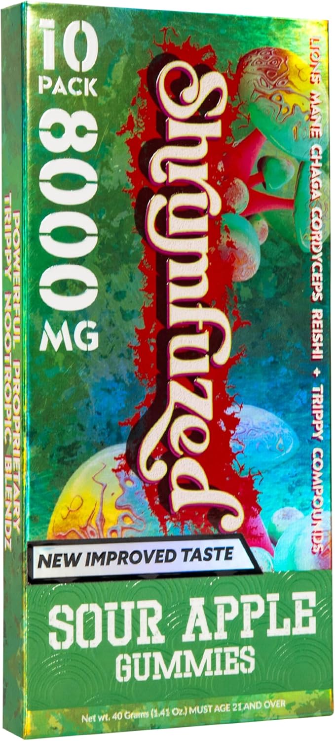 Proprietary Nootropic Gummy 8000mg - Now with New Improved Taste - Lion's Mane Reishi Chaga and Cordycep Nootropic Mushroom Blend (10 Sour Apple)