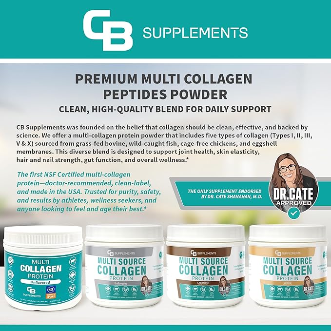 CB Supplements Multi Collagen Protein – Hydrolyzed Collagen for Joint Skin Gut Hair &amp Nail Health – Unflavored Powder with Types I II III V &amp X – Grass-Fed &amp Clean – 58 Servings