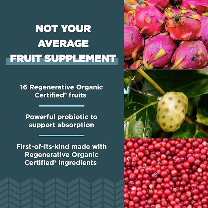 Ancient Nutrition Regenerative Organic Certified SuperFruits Capsules Supports Gut and Immune System Health Made with Probiotics Dragonfruit Mulberry and Goji 60 Count