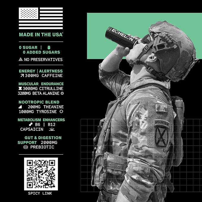 Echelon Pre-Workout Energy Drink | Watermelon Thai Chili | 12 Pack | Sustained Energy Focus and Endurance Dietary Supplement | 300mg of Caffeine | Beta-Alanine L-Theanine &amp Fiber | Vegan