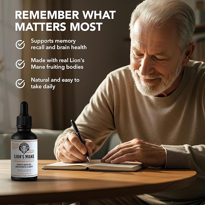 Lion's Mane Extract Mushroom Tincture - Focus Memory &amp Clarity Support - 2 oz Lion’s Mane Supplement Liquid Extract | Dual-Extracted from USA-Grown Fruiting Bodies Mushroom Drops Nootropic