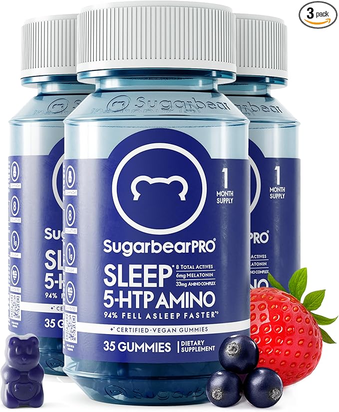 Sugarbear Sleep Gummy 3 Month Supply Extra Strength Melatonin 6mg for Men &amp Women Vegan Vitamin B6 L-Theanine 5 HTP Valerian Sleep Aid for Adults &amp Teens Certified Kosher Halal Cruel
