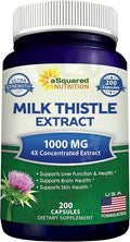 aSquared Nutrition Milk Thistle Supplement 1000mg-200 CapsulesMax Strength 4X Concentrated Extract 4:1 Milk Thistle Seed Powder Herb Pills 1000 mg Silymarin Extract for Liver Support Cleanse Detox