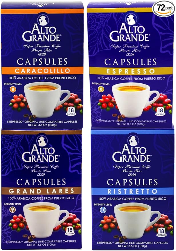 Alto Grande Super Premium Capsules for Nespresso Machines 100 Percent Arabica Coffee From Puerto Rico (Variety Pack 72 Count)