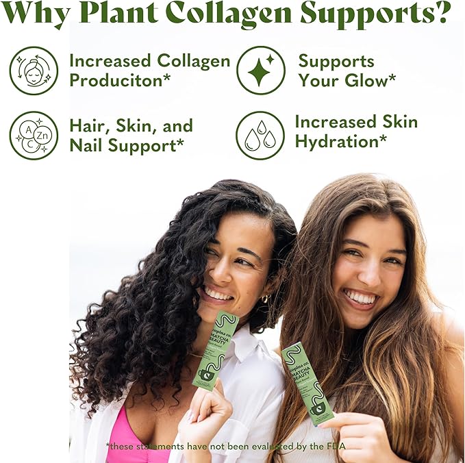Copina Co. Matcha Beauty Vegan Collagen Booster Drink Blend: Plant Based Collagen Support Smoothie Drink Vegan Blend Variety Pack | Matcha Flavor | 10 Individual Stick Packs per Carton