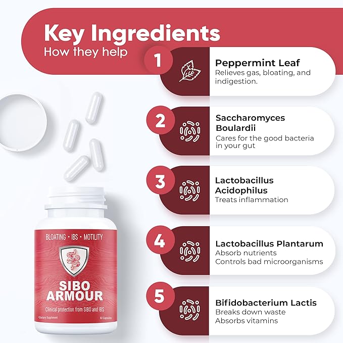 SIBO | IBS Relief (Clinical Grade Treatment) Bloating Diarrhea Leaky Gut Gas | Delayed Release Peppermint | Supplement Effective On Irritable Bowel Syndrome &amp Small Intestine Bacteria Overgrowt