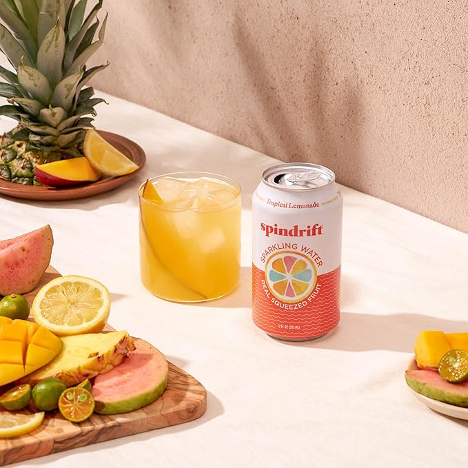Spindrift Sparkling Water Tropical Lemonade Flavored Made with Real Squeezed Fruit 12 Fl OZ Cans Pack of 24 (Only 13 Calories per Can)