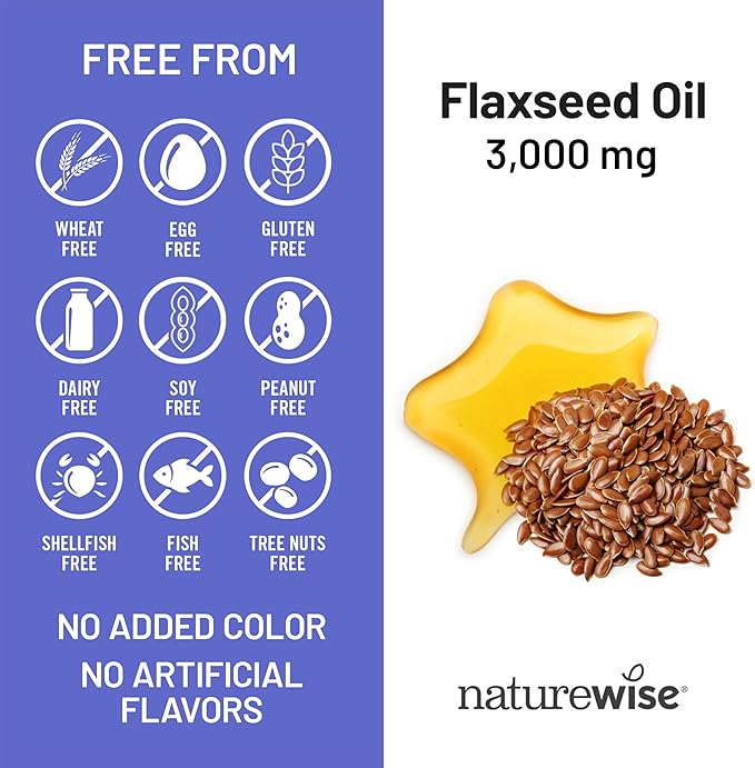 NatureWise Flaxseed Oil 3000 mg Fish Free Omega 3 with 1500 mg ALA Dietary Supplement for Immune Health Support - Organic Cold Pressed Non-GMO - 120 Softgels[40-Day Supply]