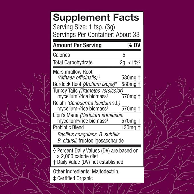Host Defense MycoBotanicals Microbiome* Powder - Digestive &amp Immune Health Support Supplement - Gut Health Supplement with Turkey Tail Lion's Mane &amp Reishi - 3.5 oz (33 Servings)*