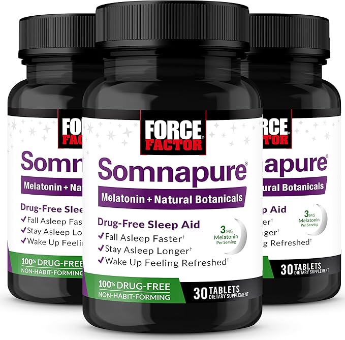 Force Factor Somnapure 3-Pack Sleep Support for Adults for Occasional Sleeplessness with Melatonin &amp Valerian Non-Habit-Forming Sleeping Pills Fall Asleep Faster Wake Up Refreshed 90 Tablets