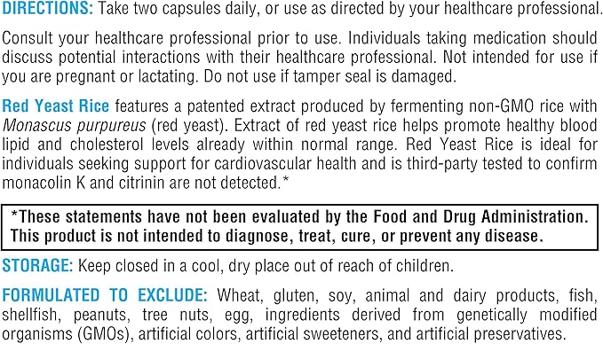 XYMOGEN Yeast Rice - Heart Health &amp Cardiovascular Support - Maintain Healthy Blood Lipid &amp Cholesterol Levels - Monacolin K &amp Citrinin-Free - Vegetarian Non-GMO &amp Gluten Free - 60 Ca