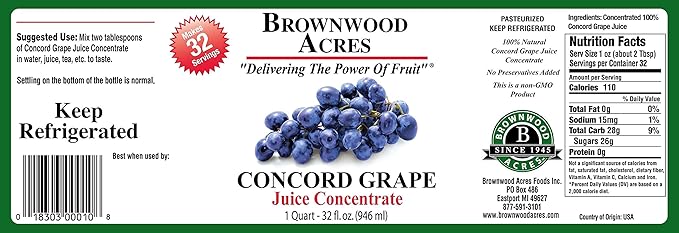 FruitFast - Concord Grape Juice Concentrate Cold Filled 2 QUARTS 64 Day Supply