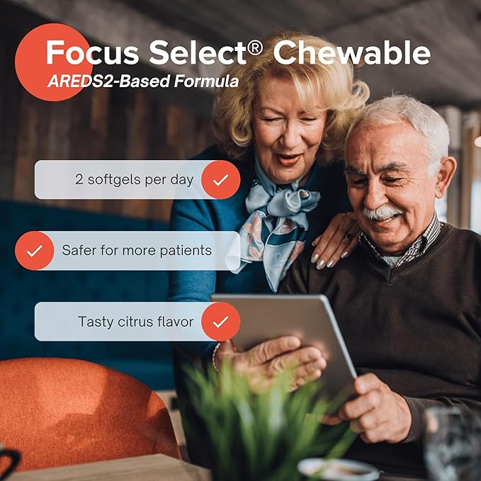 Focus Select AREDS2 Based Chewable Eye Vitamin-Mineral Supplement for Eyes (180 ct. 90 Day Supply) Citrus Flavored Eye Chewable - Low Zinc Formula