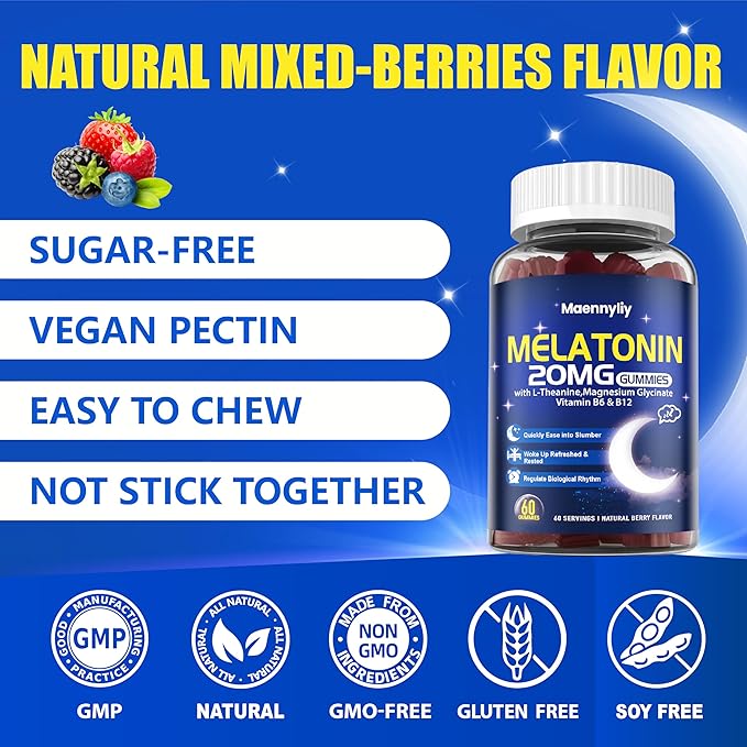 Melatonin 20mg Gummies for Adults - Sugar Free Melatonin Gummies Extra Strength with L-Theanine Magnesium Ashwagandha Turmeric D3 &amp Zinc - Non-Habit Forming