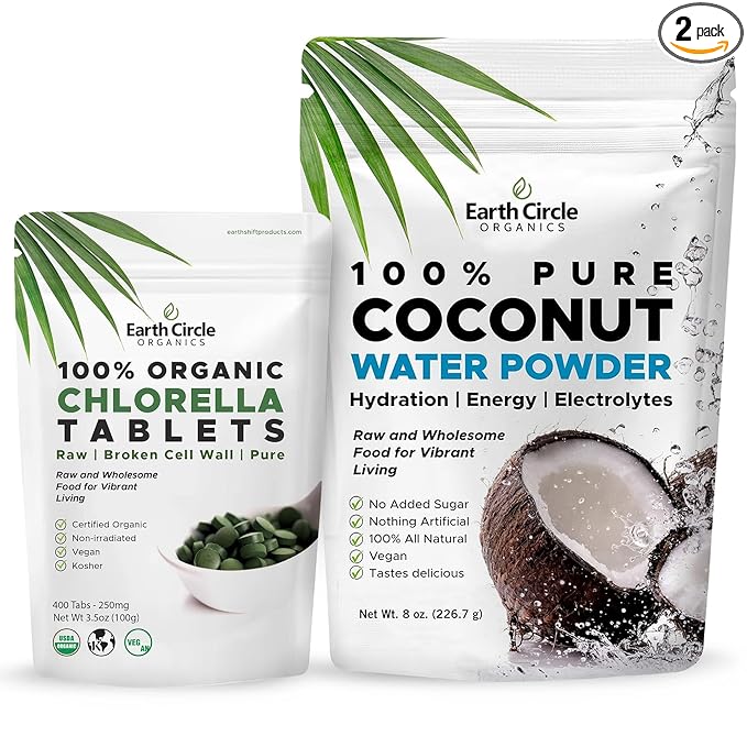 Coconut Water Powder (8oz) with Chlorella Supplement Bundle – Vegan Hydration &amp Wellness Support No Additives