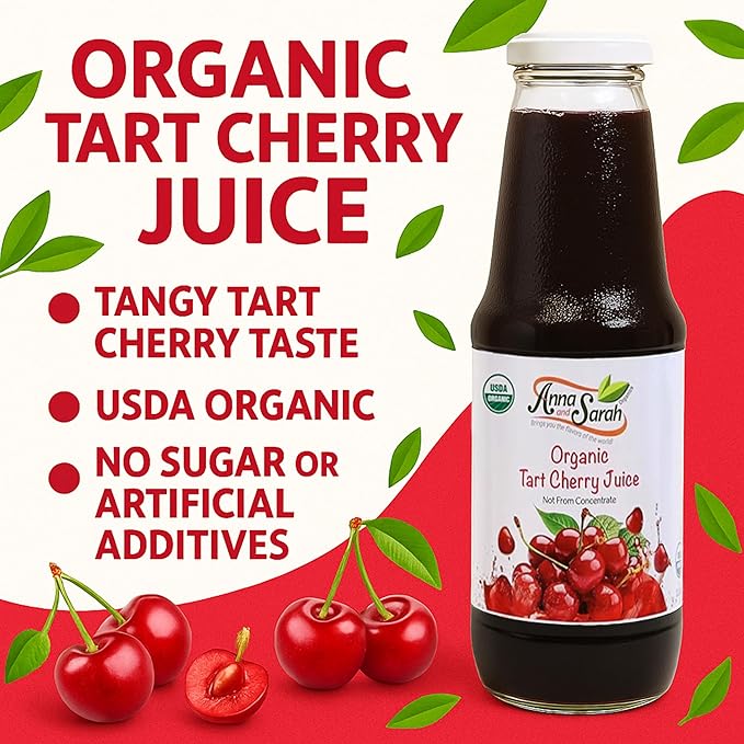 Anna and Sarah 33.8 Oz Organic Tart Cherry Juice - Glass Bottle (6 Pack) No Sugar Added No Artificial Colors No Preservatives No Flavors AddedNOT from Concentrate