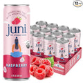 Juni Sparkling Adaptogen Drink with Ashwagandha Lion’s Mane &amp Reishi Mushrooms | Green Tea for Focus Zero Sugar 5 Calories Organic | Non Alcoholic Drinks - Raspberry 12 pack