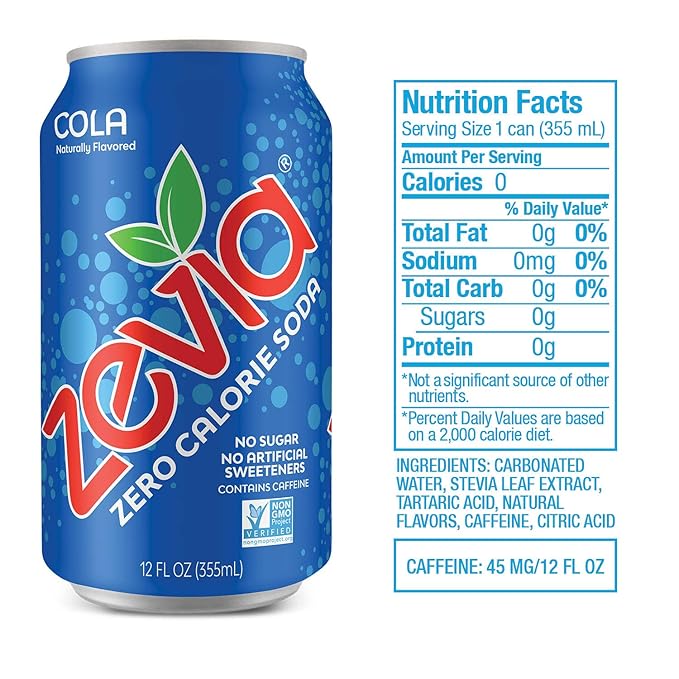 Zevia Zero Calorie Soda Cola Naturally Sweetened Soda (24) 12 Ounce Cans Cola-flavored Carbonated Soda &amp Zero Calorie Energy Drink Naturally Sweetened Energy Drink Kōla 12 Ounce (Pack of 12)